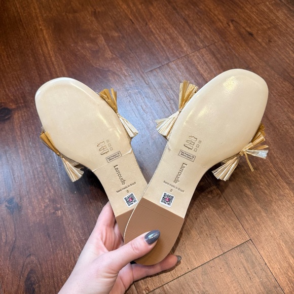 NEW Larroude Ivy Fringe Flat Sandals - Tan Raffia Sz 8 - Picture 5 of 8